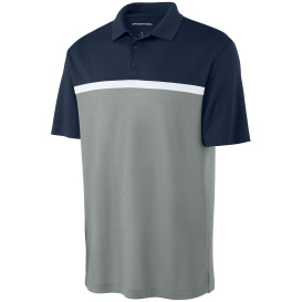 Sport-Tek ST741 UV Micropique Colorblock Polo - True Navy/Gray Concrete Heather/White