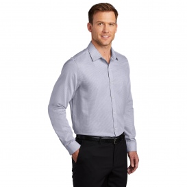 Port Authority W645 Pincheck Easy Care Shirt - Gusty Grey/White