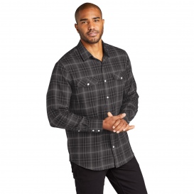 Port Authority W672 Long Sleeve Ombre Plaid Shirt - Deep Black