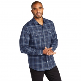 Port Authority W672 Long Sleeve Ombre Plaid Shirt - True Navy
