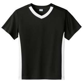 Sport-Tek YST101 Youth Competitor United V-Neck - Black/White