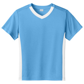 Sport-Tek YST101 Youth Competitor United V-Neck - Carolina Blue/White