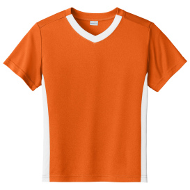 Sport-Tek YST101 Youth Competitor United V-Neck - Deep Orange/White