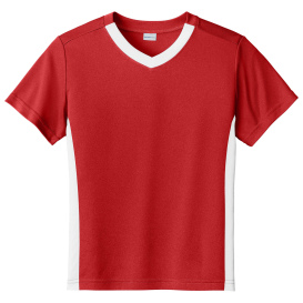 Sport-Tek YST101 Youth Competitor United V-Neck - Deep Red/White
