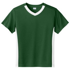 Sport-Tek YST101 Youth Competitor United V-Neck - Forest Green/White