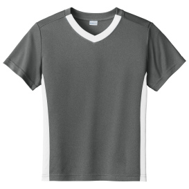 Sport-Tek YST101 Youth Competitor United V-Neck - Iron Grey/White