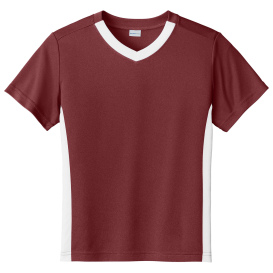 Sport-Tek YST101 Youth Competitor United V-Neck - Maroon/White
