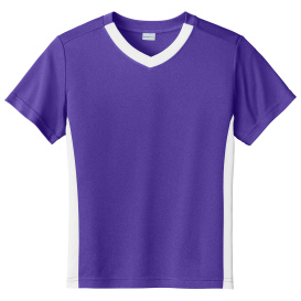 Sport-Tek YST101 Youth Competitor United V-Neck - Purple/White