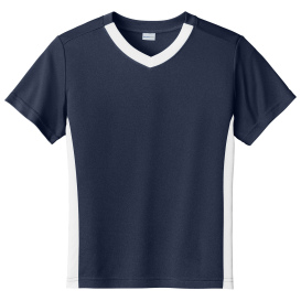 Sport-Tek YST101 Youth Competitor United V-Neck - True Navy/White
