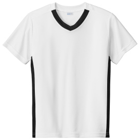 Sport-Tek YST101 Youth Competitor United V-Neck - White/Black