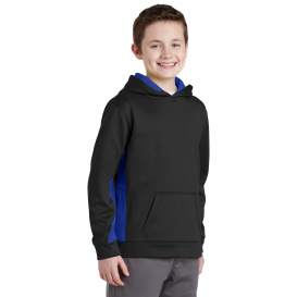 Sport-Tek YST235 Youth Sport-Wick Fleece Colorblock Hooded Pullover - Black/True Royal