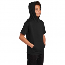 Sport-Tek YST251 Youth Sport-Wick Fleece Short Sleeve Hooded Pullover - Black