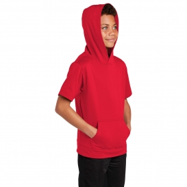 Sport-Tek YST251 Youth Sport-Wick Fleece Short Sleeve Hooded Pullover - Deep Red