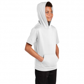 Sport-Tek YST251 Youth Sport-Wick Fleece Short Sleeve Hooded Pullover - White
