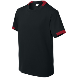 Sport-Tek YST440 Youth Club Short Sleeve Crew - Black/Deep Red