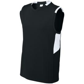 Sport-Tek YST441 Youth Club Sleeveless V-Neck - Black/White
