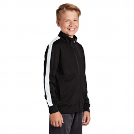 Sport-Tek YST94 Youth Full-Zip Tricot Track Jacket - Black/White