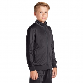 Sport-Tek YST94 Youth Full-Zip Tricot Track Jacket - Graphite Grey/Black