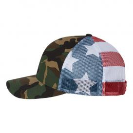 Richardson 112PM Printed Mesh-Back Trucker Cap - Green Camo / Stars & Stripes