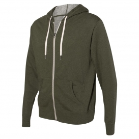 Independent Trading Co. PRM90HTZ Unisex Heathered French Terry Full-Zip Hooded Sweatshirt - Olive Heather