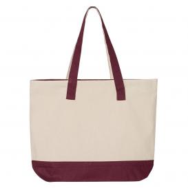 Q-Tees Q1300 19L Zippered Tote - Natural/Maroon