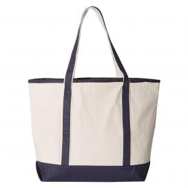 Q-Tees Q1500 34.6L Large Canvas Deluxe Tote - Natural/Navy