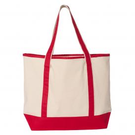 Q-Tees Q1500 34.6L Large Canvas Deluxe Tote - Natural/Red