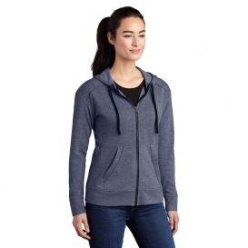 Sport-Tek LST293 Ladies PosiCharge Tri-Blend Wicking Fleece Full-Zip Hooded Jacket - True Navy Heather