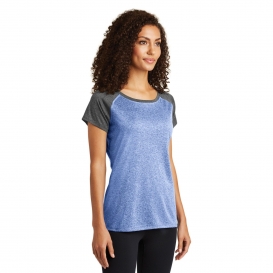 Sport-Tek LST362 Ladies Heather-On-Heather Contender Scoop Neck Tee - True Royal Heather/Graphite Heather