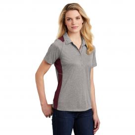 Sport-Tek LST665 Ladies Heather Colorblock Contender Polo - Vintage Heather/Maroon