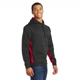 Sport-Tek ST239 Sport-Wick CamoHex Fleece Colorblock Hooded Pullover - Black/Deep Red