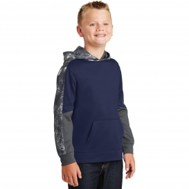 Sport-Tek YST231 Youth Sport-Wick Mineral Freeze Fleece Colorblock Hooded Pullover - True Navy/Navy