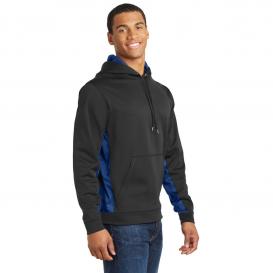 Sport-Tek ST239 Sport-Wick CamoHex Fleece Colorblock Hooded Pullover - Black/True Royal