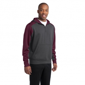 Sport-Tek ST249 Colorblock Tech Fleece 1/4-Zip Hooded Sweatshirt - Graphite Heather/Maroon