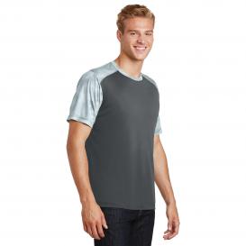 Sport-Tek ST371 CamoHex Colorblock Tee - Iron Grey/White