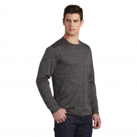 Sport-Tek ST390LS PosiCharge Long Sleeve Electric Heather Tee - Grey/Black Electric