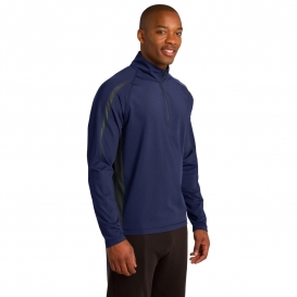 Sport-Tek ST851 Sport-Wick Stretch 1/2-Zip Colorblock Pullover - True Navy/Charcoal Grey