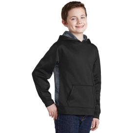 Sport-Tek YST239 Youth Sport-Wick CamoHex Fleece Colorblock Hooded Pullover - Black/Dark Smoke Grey