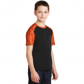 Sport-Tek YST371 Youth CamoHex Colorblock Tee - Black/Neon Orange