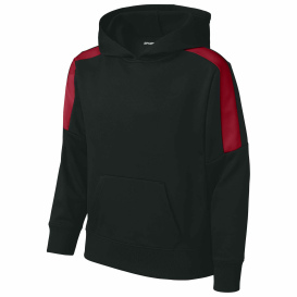 Sport-Tek YST255 Youth Sport-Wick Fleece United Pullover Hoodie - Black/Deep Red