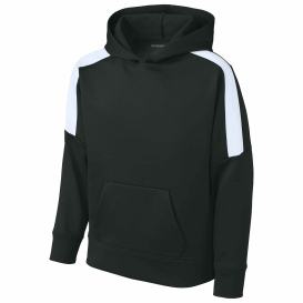 Sport-Tek YST255 Youth Sport-Wick Fleece United Pullover Hoodie - Black/White