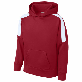 Sport-Tek YST255 Youth Sport-Wick Fleece United Pullover Hoodie - Deep Red/White
