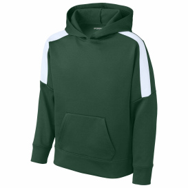 Sport-Tek YST255 Youth Sport-Wick Fleece United Pullover Hoodie - Forest Green/White