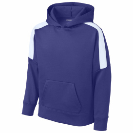 Sport-Tek YST255 Youth Sport-Wick Fleece United Pullover Hoodie - Purple/White