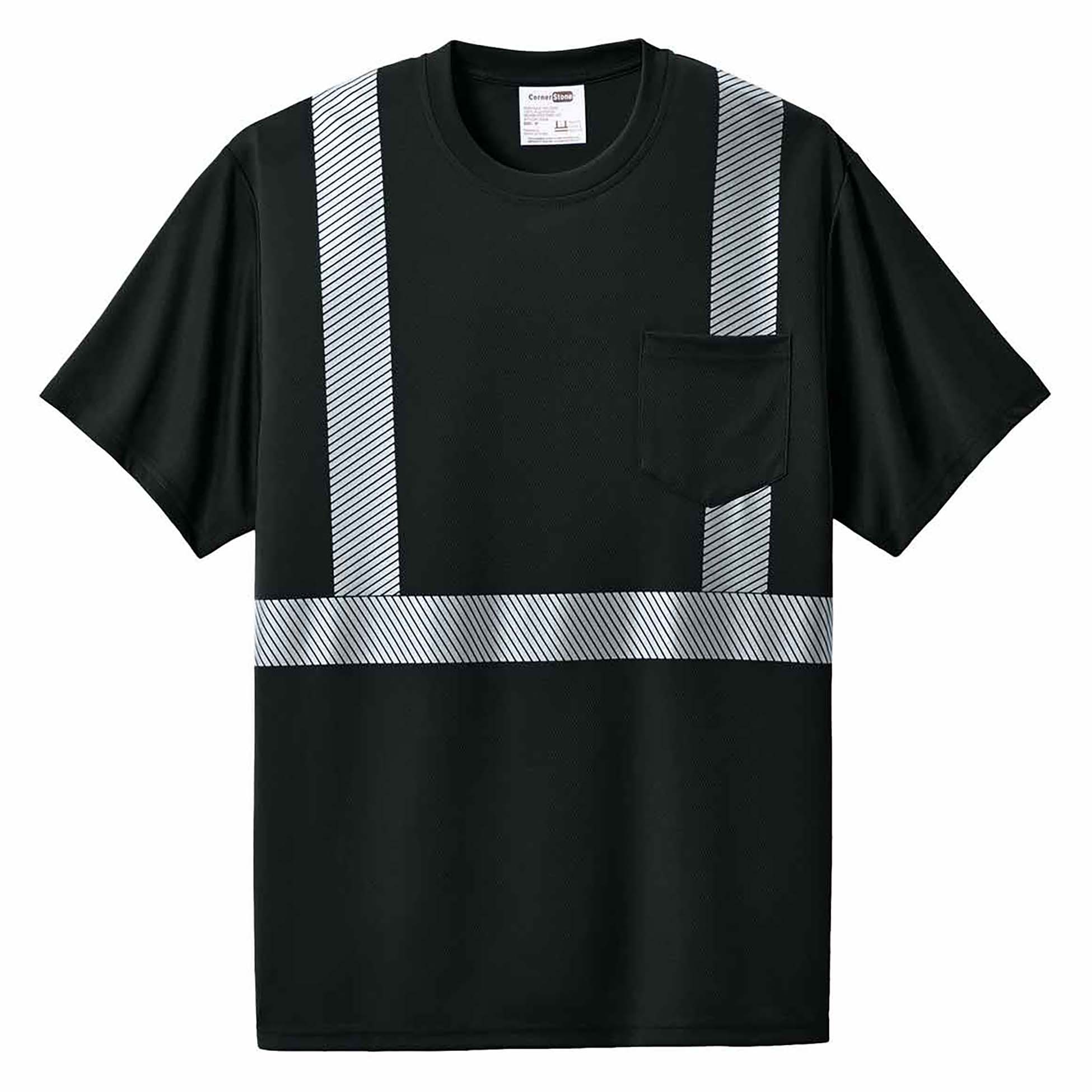 CornerStone CS206 Enhanced Visibility Segmented Tape Tee - Black 