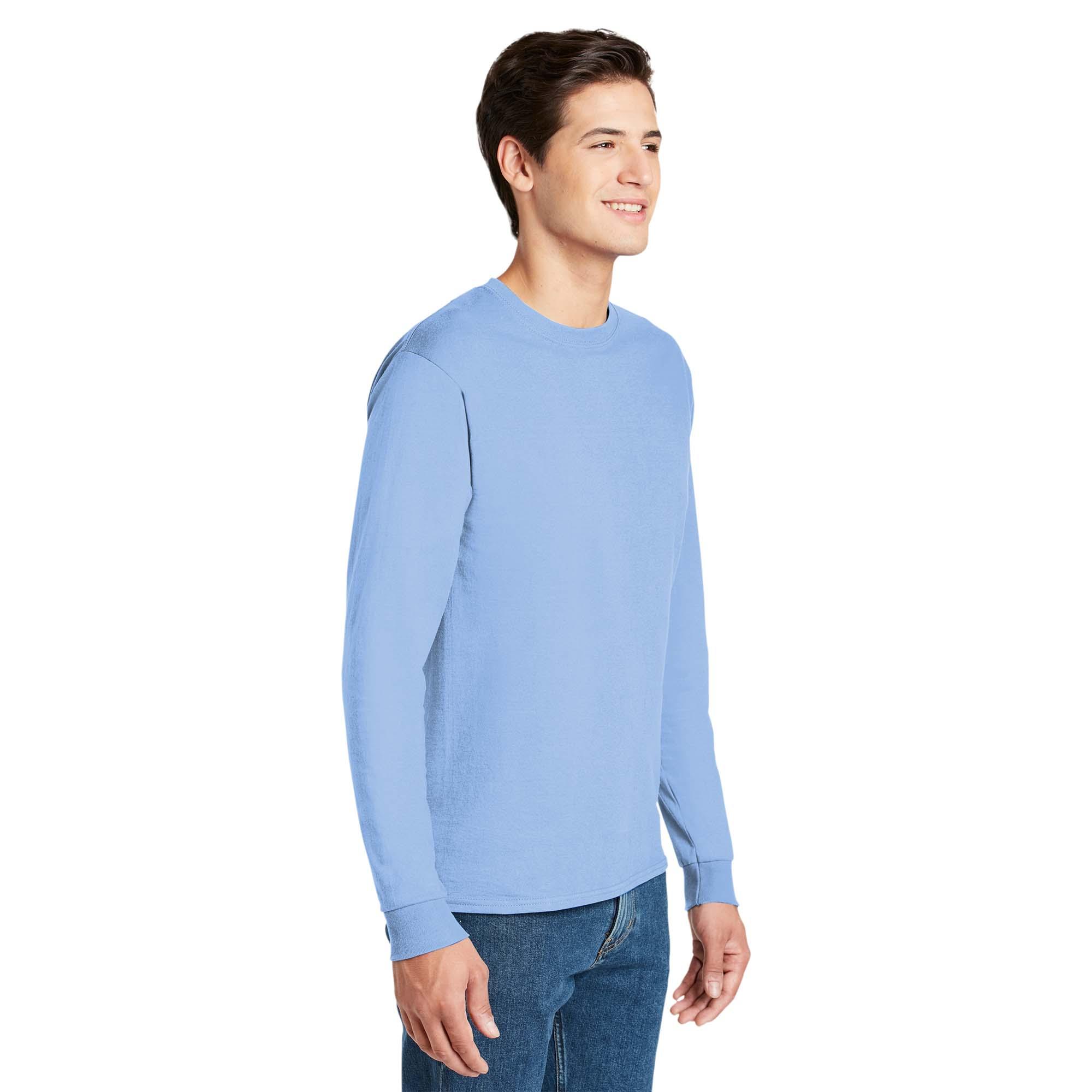 Hanes 5586 Authentic 100% Cotton Long Sleeve T-Shirt - Light Blue ...