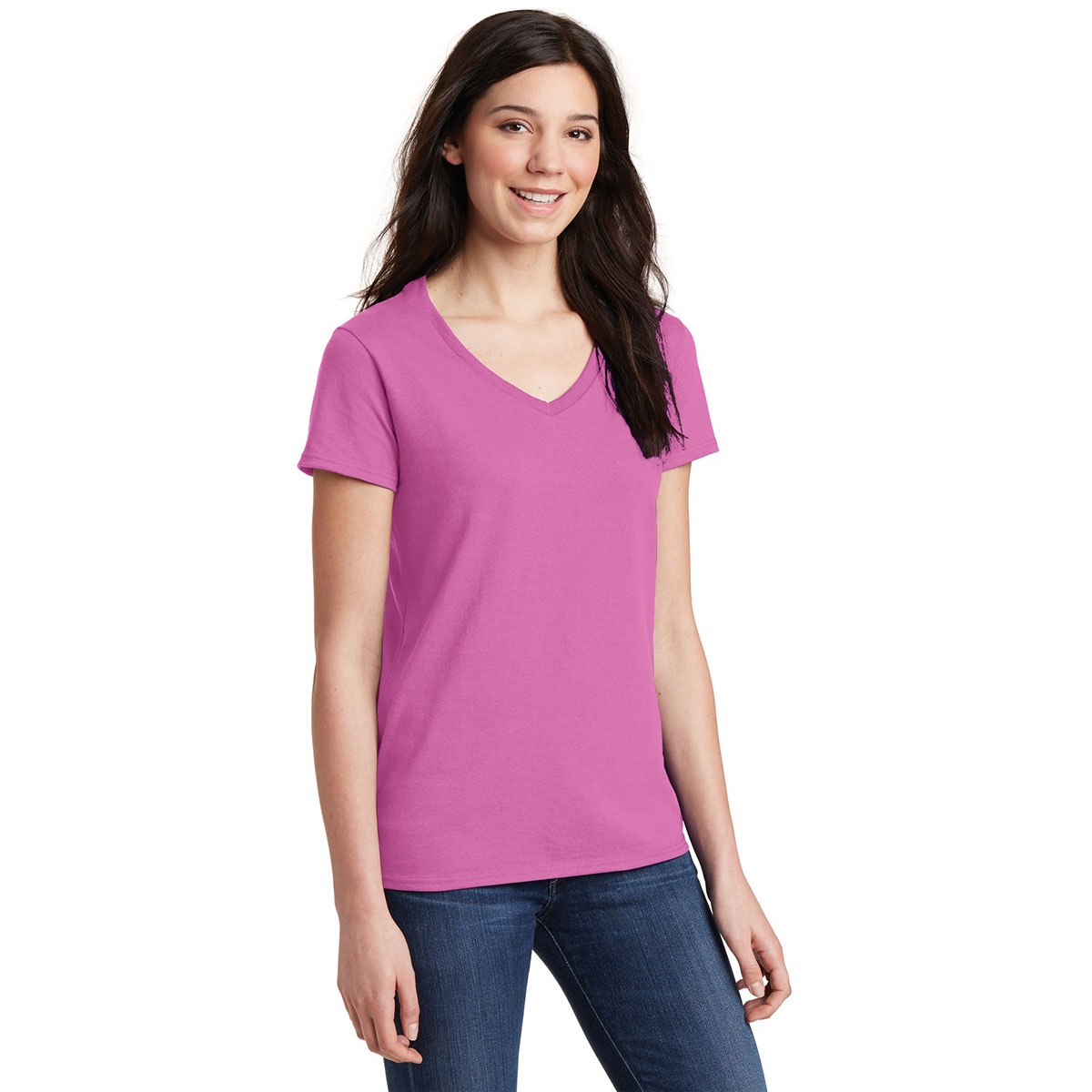 Gildan 5V00L Ladies Heavy Cotton V-Neck T-Shirt - Azalea | FullSource.com