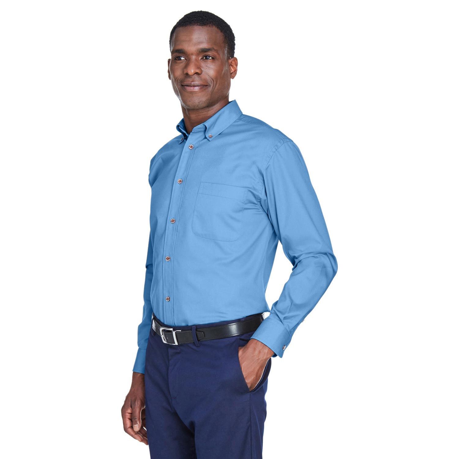 Harriton Men's Easy Blend™ Long Sleeve Twill Shirt - Stain Release, Wrinkle Resistant, French Blue