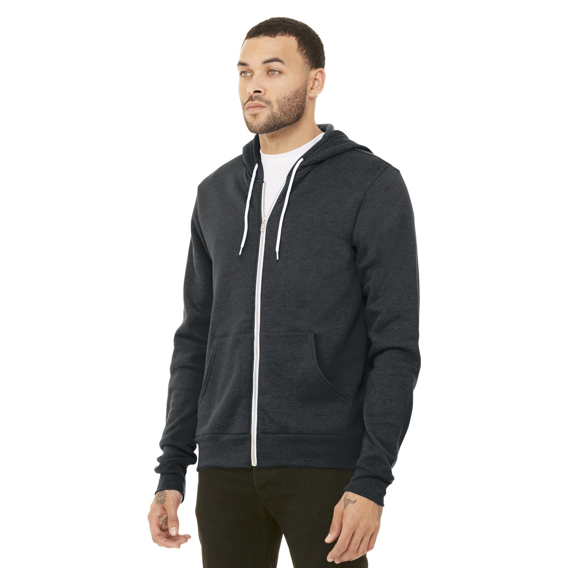 Bella Canvas Men's Full-Zip Hoodie - Poly-Cotton Fleece, Ash Gray, XL