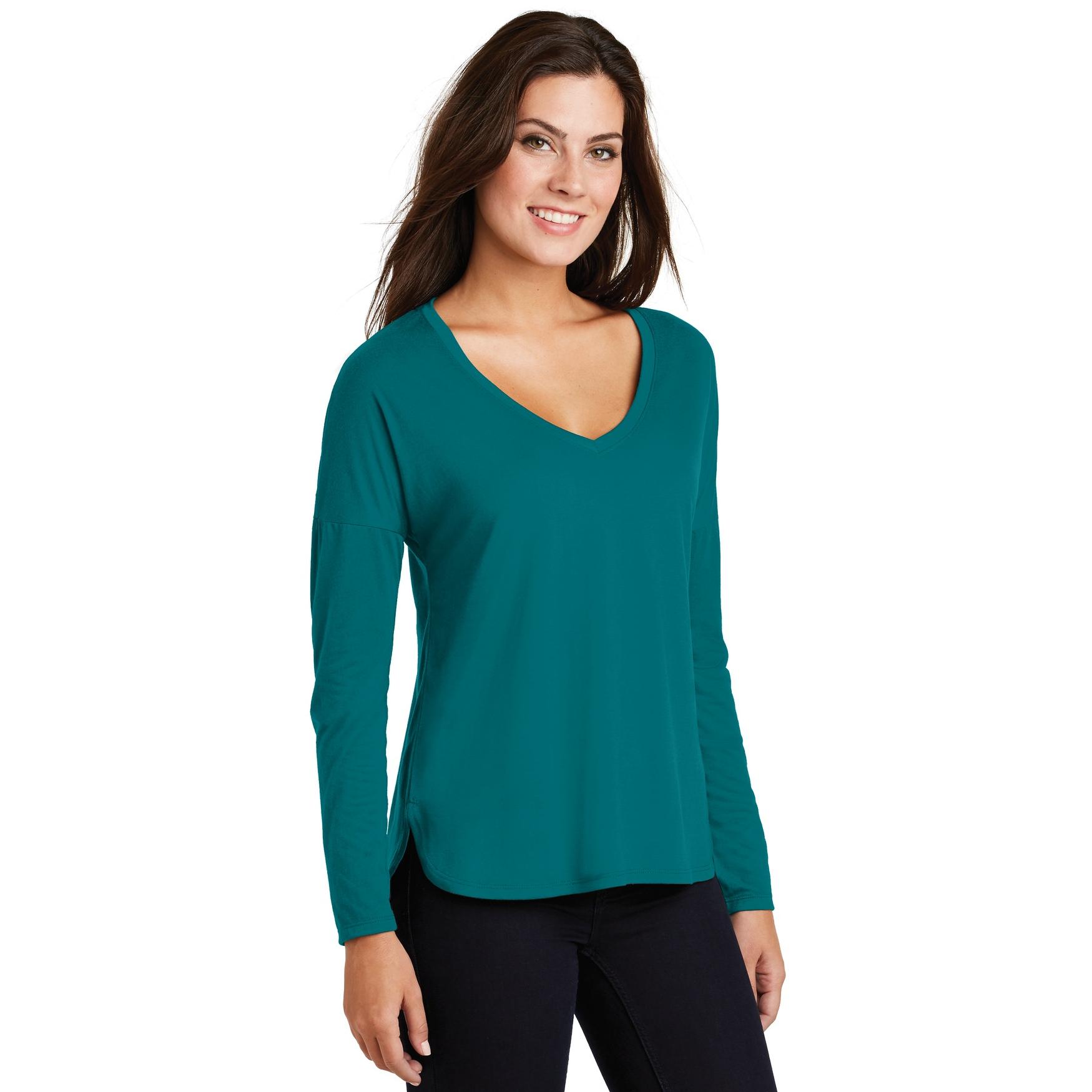 District Made DM413 Ladies Drapey Long Sleeve Tee - Teal | FullSource.com